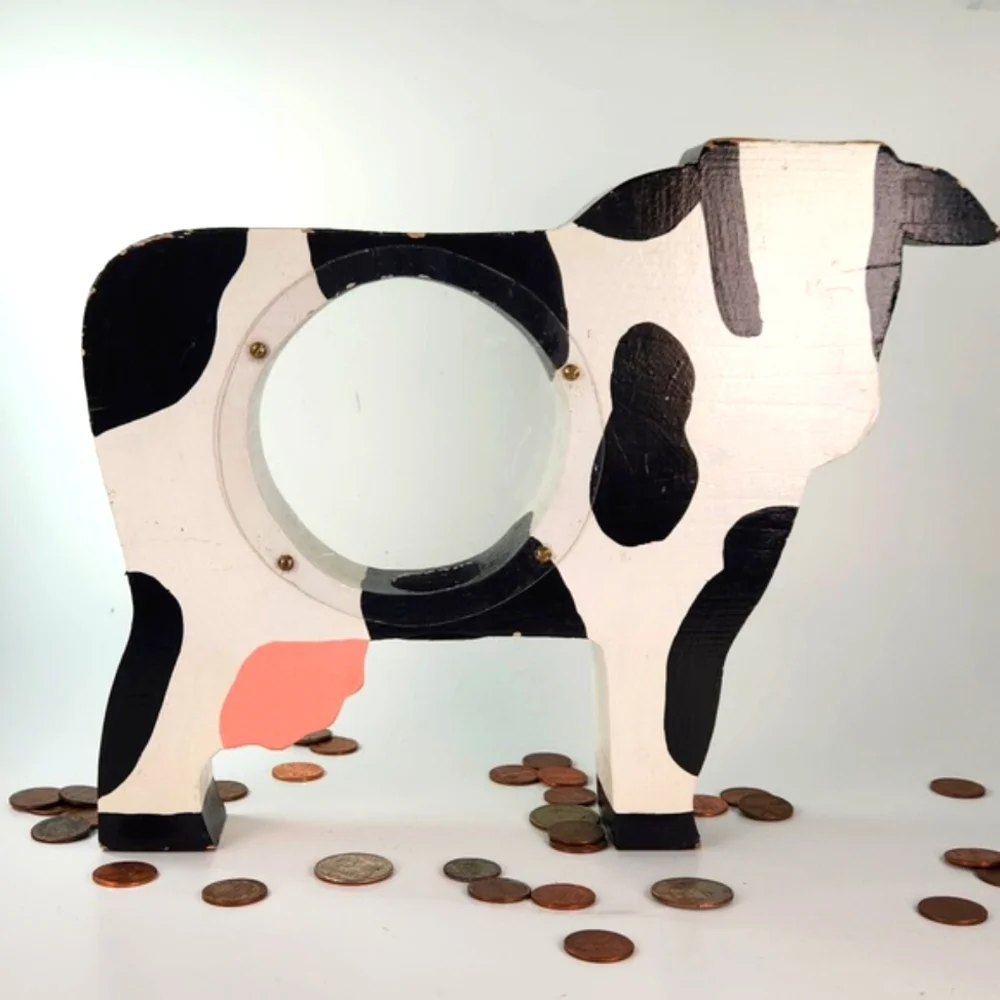 Handmade HIEFER COIN BANK EUC holds Your MOOLAH